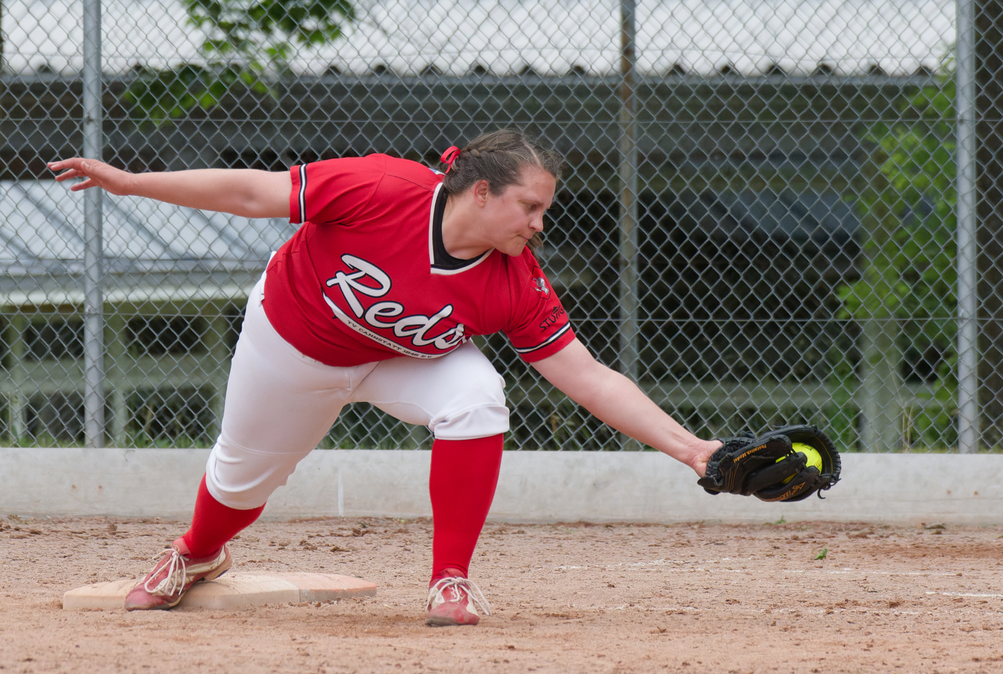 Auf Spielertrainerin Hope Cornell können die Reds bauen: Defensiv wie offensiv. Gegen Freising schlug sie ihren ersten Homerun der Saison. (Foto: Iris Drobny)